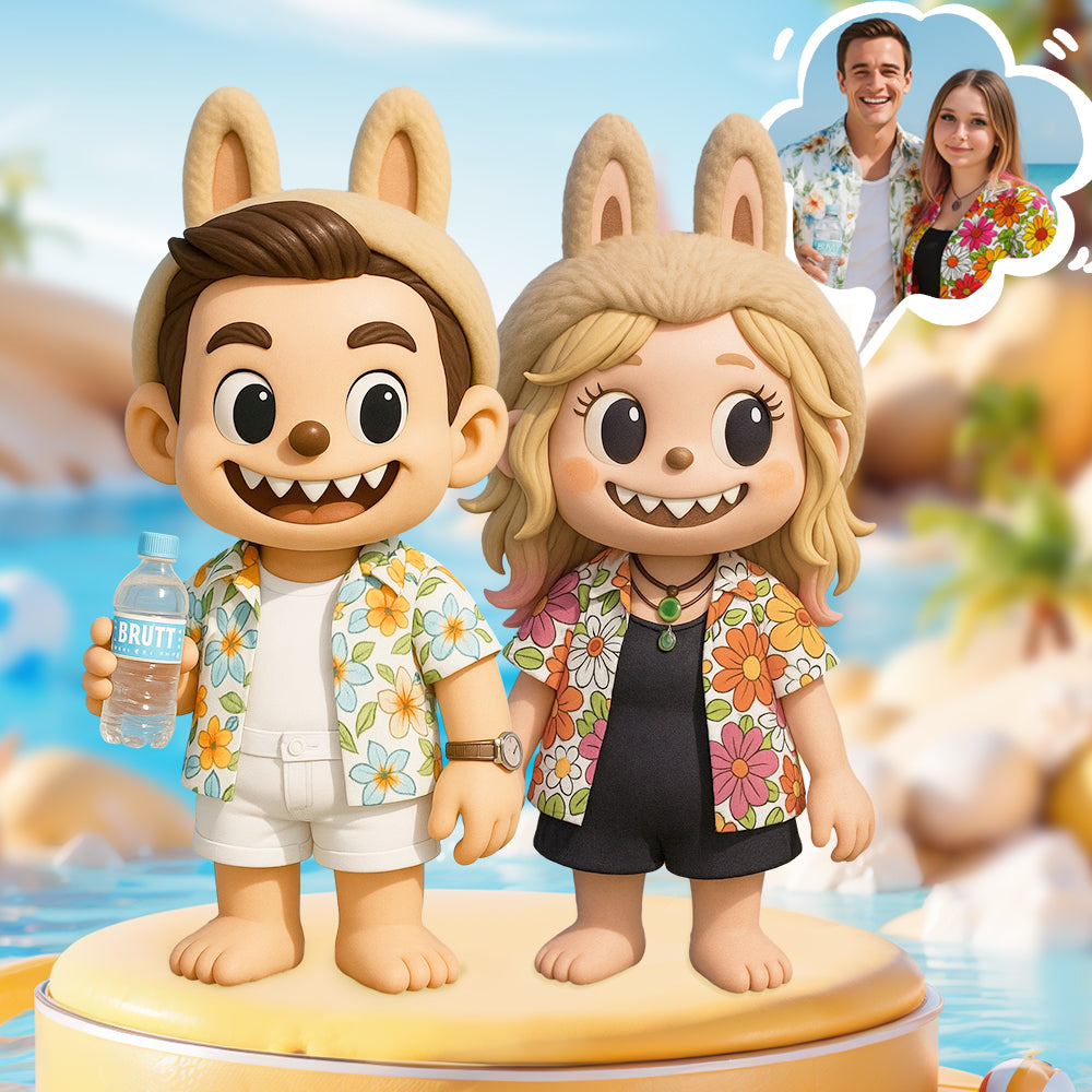 Cute Bunny Girl 3D Cartoon Figure with Colorful Floral Summer Outfit