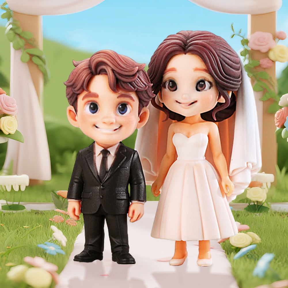 Custom Cartoon 3D Couple Figurines Personalized Mini Dolls Based on Photo Cute Style Travel Outfit Collectible Models for Gift or Decoration