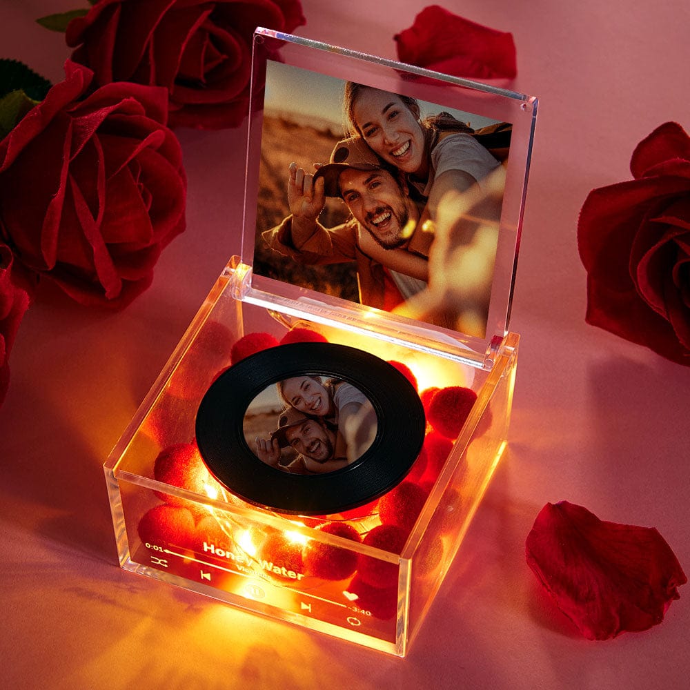 Mini Music Record Player Custom Photo with Light Personalized Music Acrylic Box Mother's Day Gifts for Mum