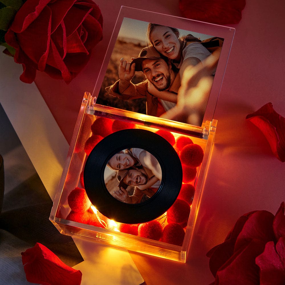 Mini Music Record Player Custom Photo with Light Personalized Music Acrylic Box Mother's Day Gifts for Mum