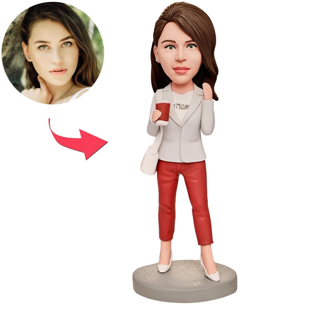 Mother's Day Custom Bobblehead with Engraved Text Gifts for Her - Mum Holding Coffee Cup