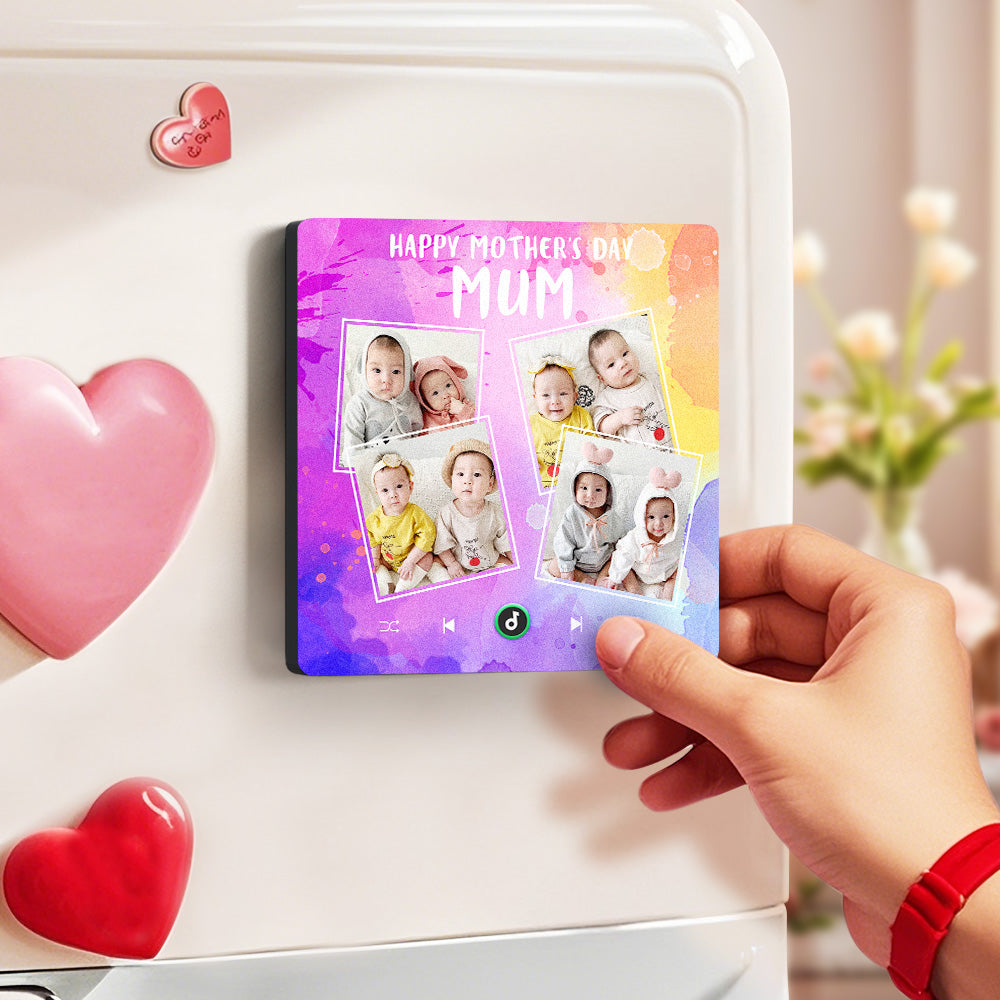 Custom Music Fridge Magnets That Plays Music with 4 Photos Mother's Day Gifts for Mum