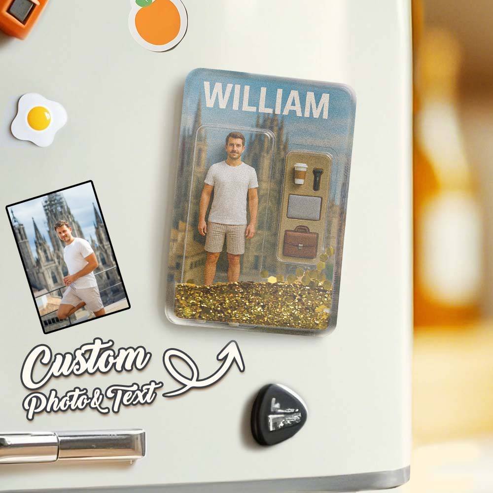 Custom Action Figure Pack Packaging Toy Box Style Art Gift Personalized Quicksand Fridge Magnet Gift for Father