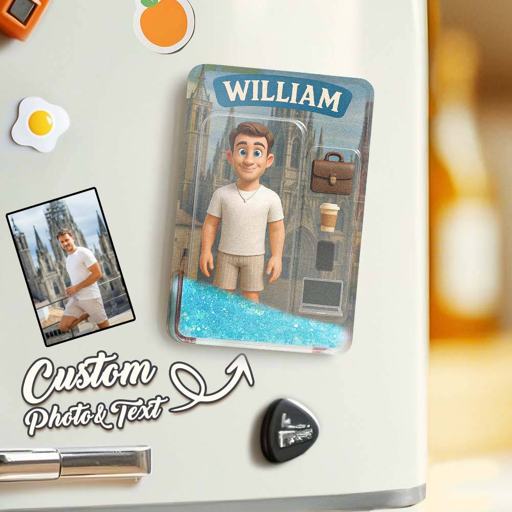 Custom Action Figure Pack Packaging Toy Box Style Art Gift Personalized Quicksand Fridge Magnet Gift for Father