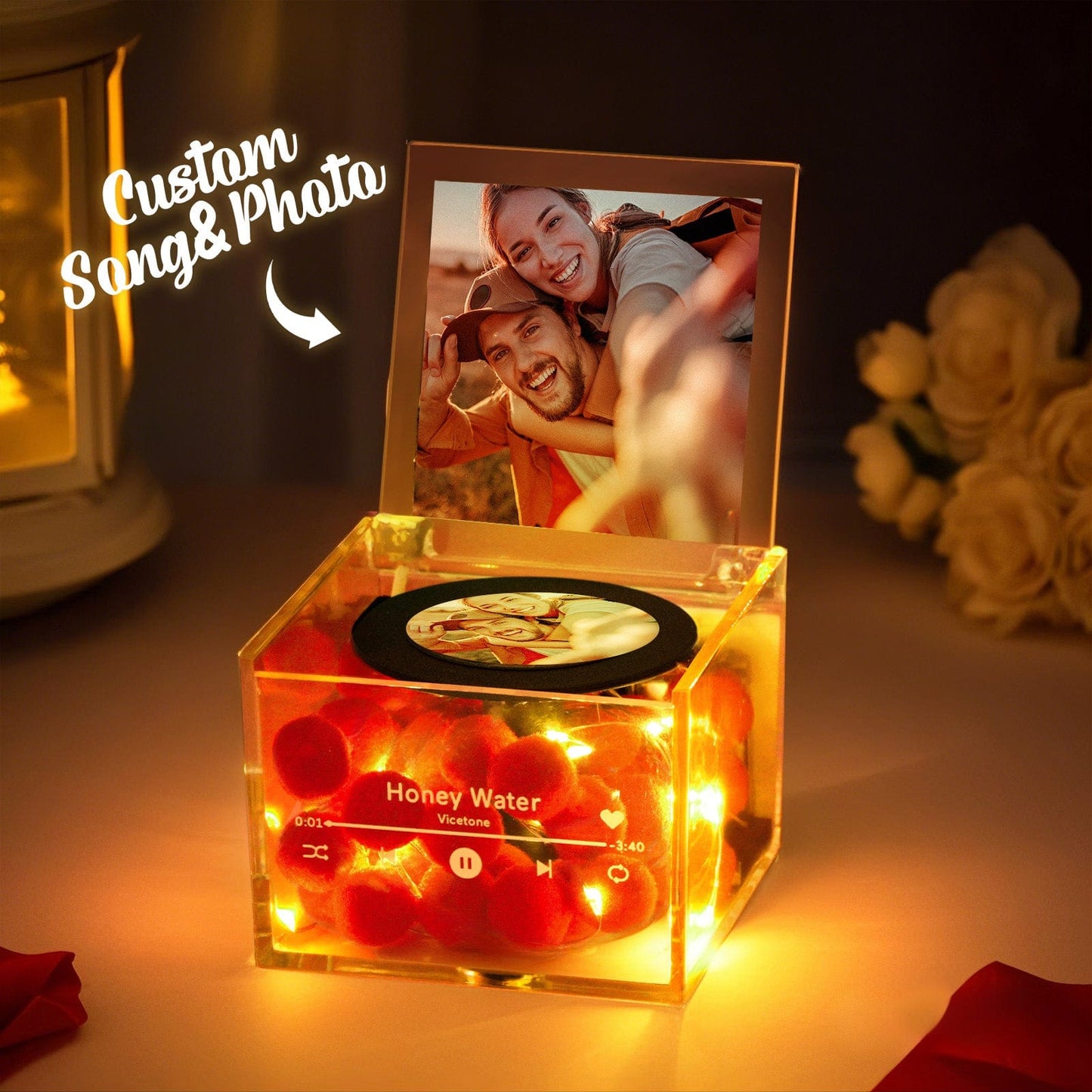 Mini Music Record Player Custom Photo with Light Personalized Music Acrylic Box