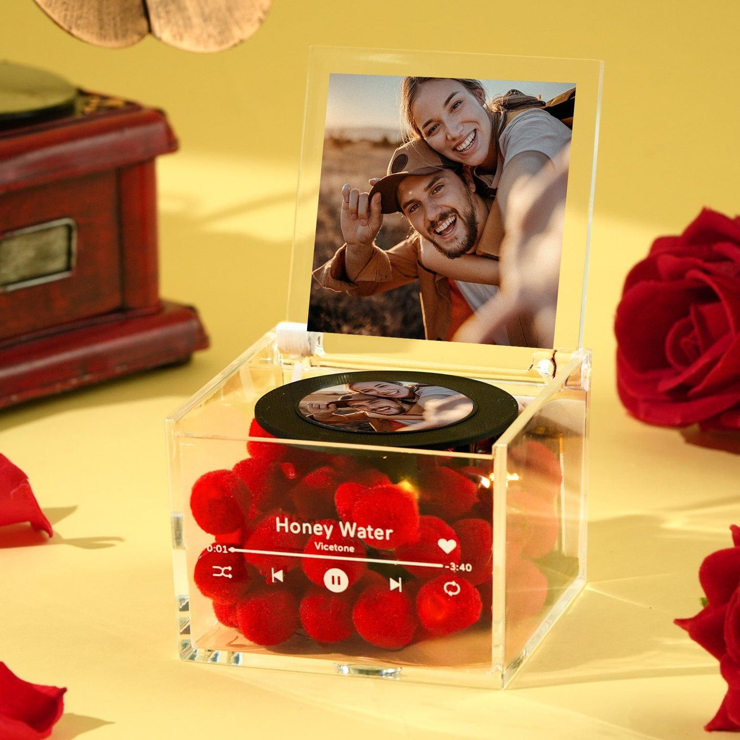 Mini Music Record Player Custom Photo with Light Personalized Music Acrylic Box Mother's Day Gifts for Mum
