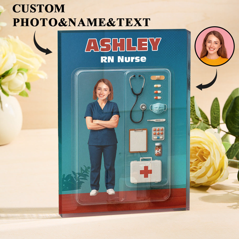 Personalized Nurse Action Figure Customizable Head Packaging Custom Acrylic Block Plaque Gift For Nurse