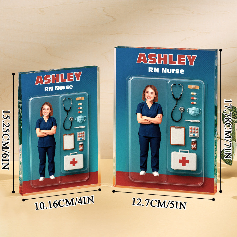 Personalized Nurse Action Figure Customizable Head Packaging Custom Acrylic Block Plaque Gift For Nurse