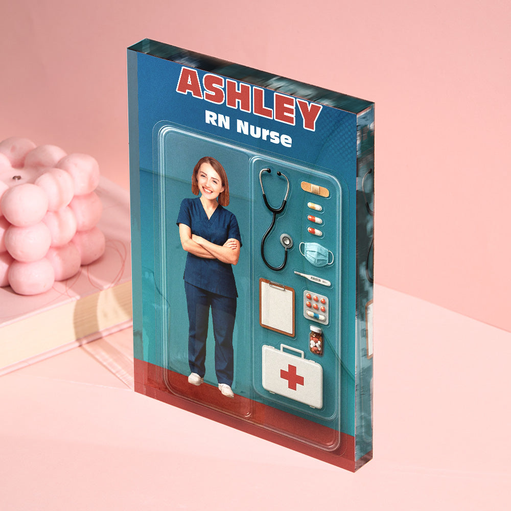 Personalized Nurse Action Figure Customizable Head Packaging Custom Acrylic Block Plaque Gift For Nurse
