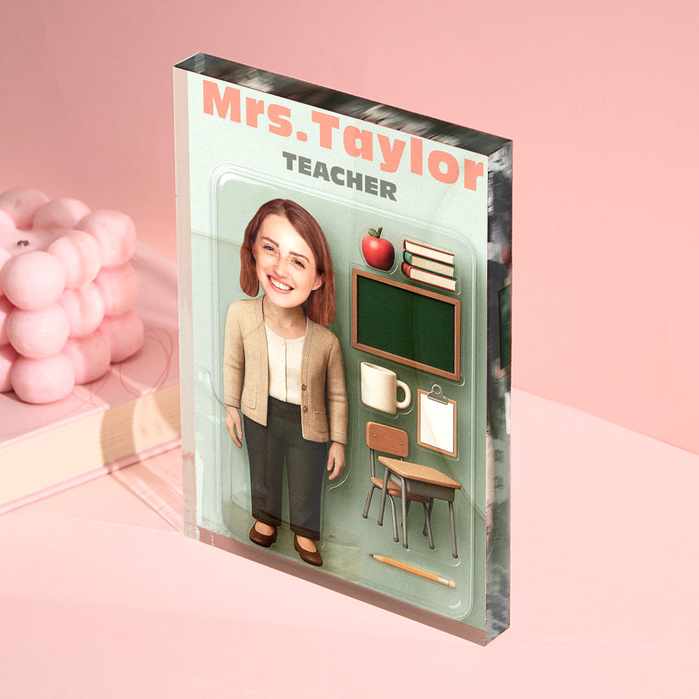 Personalized Teacher Action Figure Customizable Head Packaging Custom Acrylic Block Plaque Gift For Teacher
