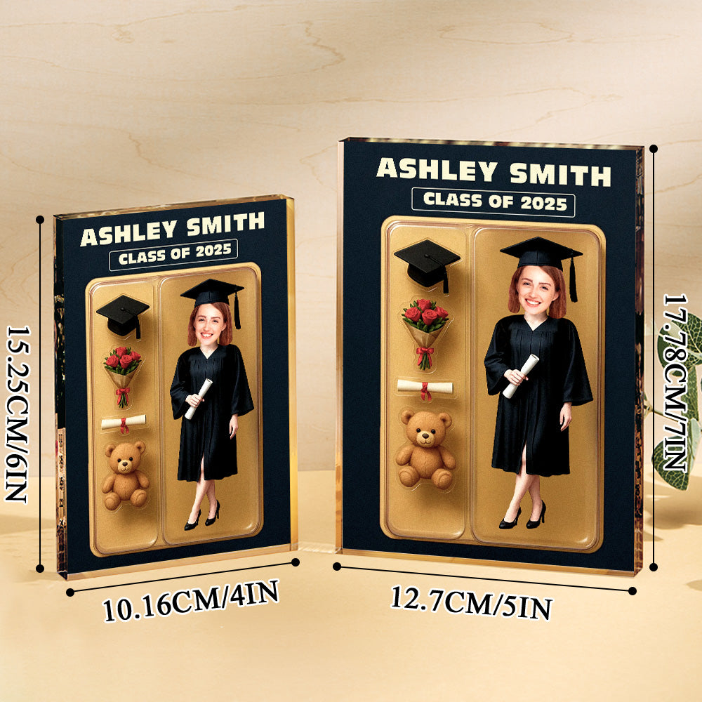 Personalized Graduation Action Figure Customizable Head Packaging Custom Acrylic Block Plaque Gift For Graduation