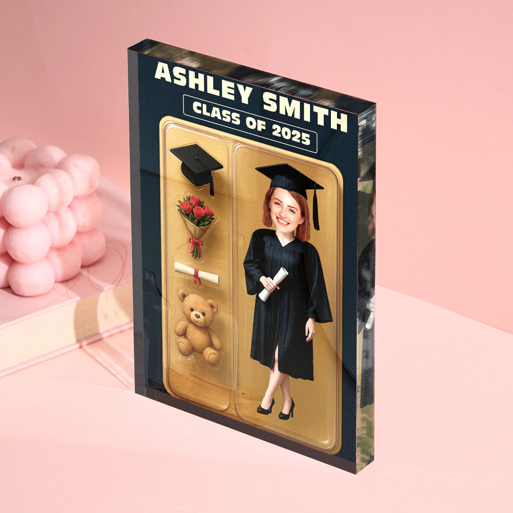 Personalized Graduation Action Figure Customizable Head Packaging Custom Acrylic Block Plaque Gift For Graduation