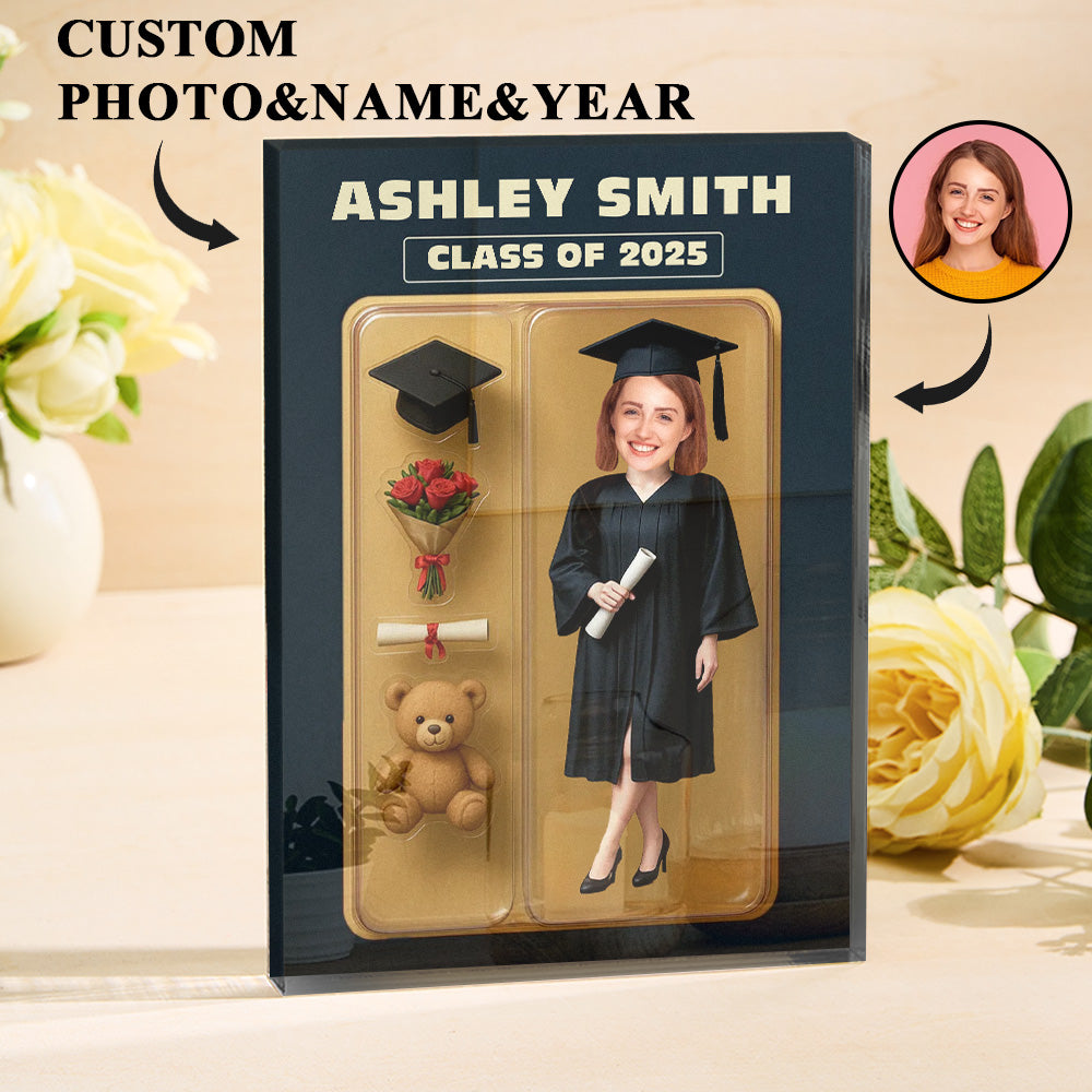 Personalized Graduation Action Figure Customizable Head Packaging Custom Acrylic Block Plaque Gift For Graduation