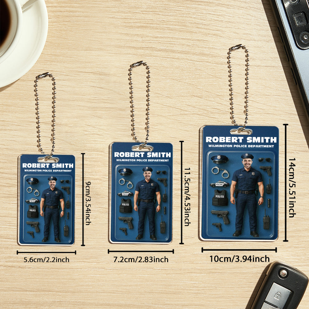 Custom Action Figure Customizable Head Packaging Toy Box Style Art Gift Personalized Acrylic Car Hanger Gift for Police Officers