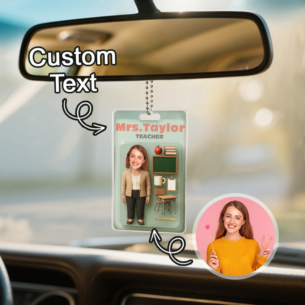 Custom Action Figure Customizable Head Packaging Toy Box Style Art Gift Personalized Acrylic Car Hanger Gift for Teacher