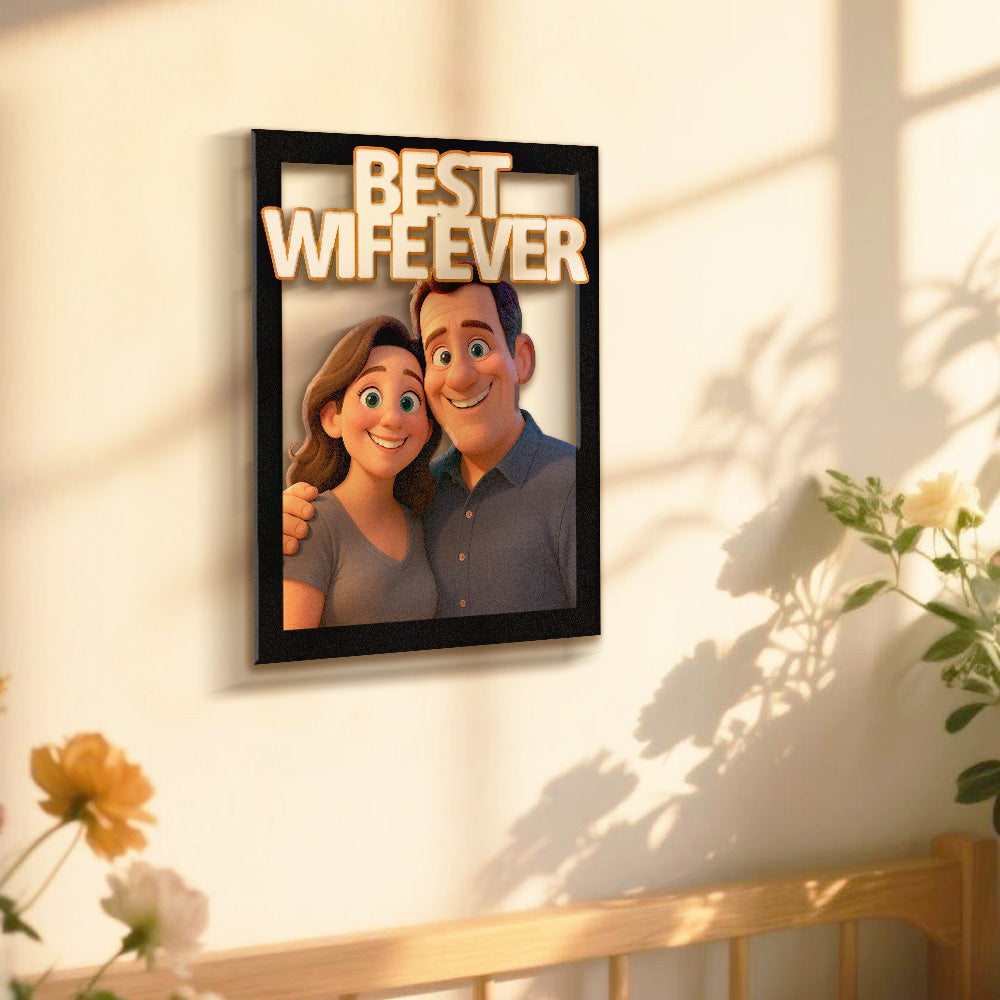 Personalized Cartoon Portrait Wall Frame Custom Wooden Cartoon Portrait Best Boyfriend GIrlfrend Unique Anniversary Birthday Holiday Gift