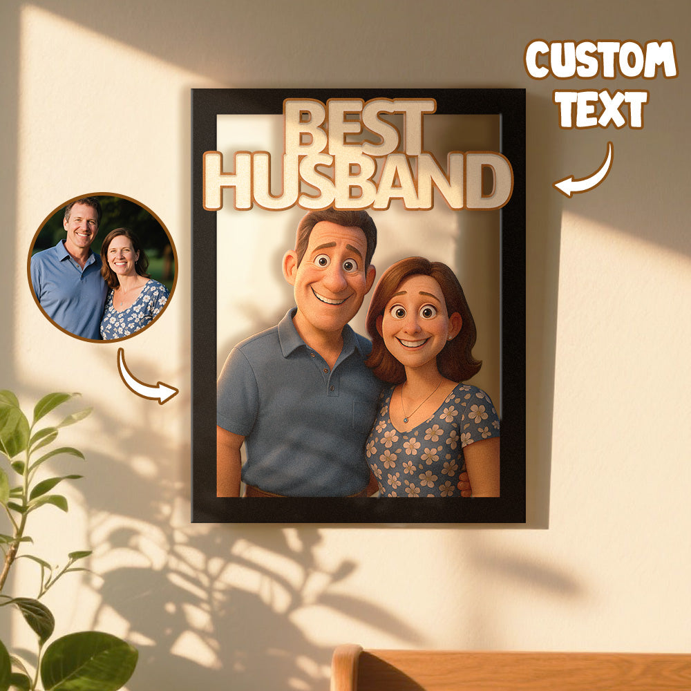 Personalized Cartoon Portrait Wall Frame Custom Wooden Cartoon Portrait Best Boyfriend GIrlfrend Unique Anniversary Birthday Holiday Gift