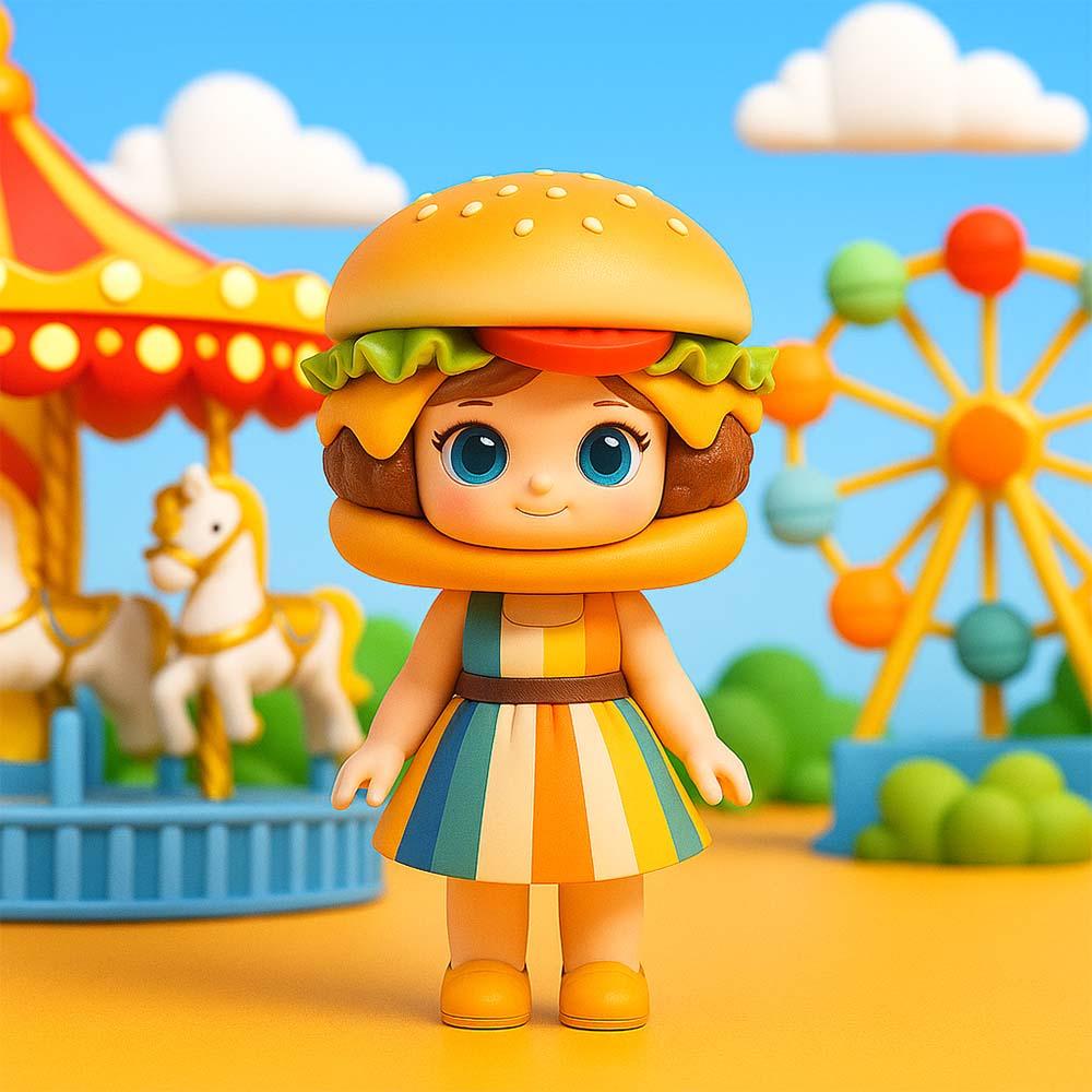 Personalized 3D Mini Figure Custom Cartoon Style Doll from Your Photo Create Your Own Burger Character for Food Lovers Unique Collectible Gift for Her or Him