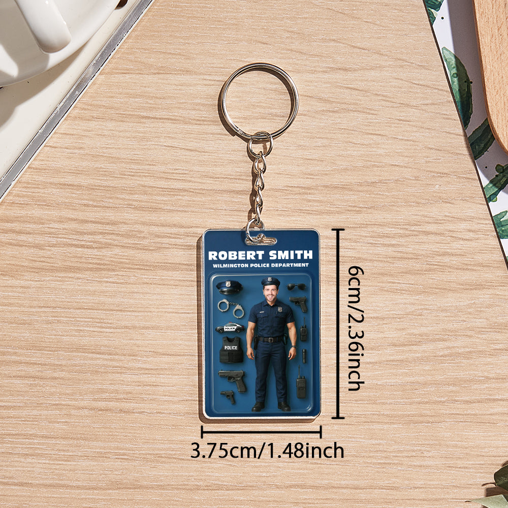 Custom Action Figure Customizable Head Packaging Toy Box Style Art Gift Personalized Acrylic Keychain Gift for Police Officers