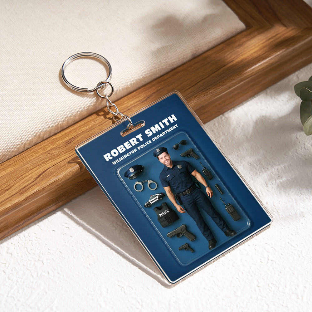 Custom Action Figure Customizable Head Packaging Toy Box Style Art Gift Personalized Acrylic Keychain Gift for Police Officers