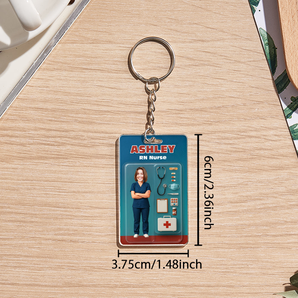 Custom Action Figure Customizable Head Packaging Toy Box Style Art Gift Personalized Acrylic Keychain Nurses Day Gift for Nurse