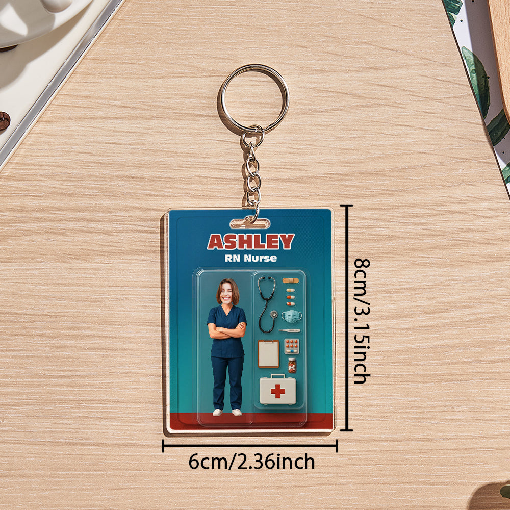 Custom Action Figure Customizable Head Packaging Toy Box Style Art Gift Personalized Acrylic Keychain Nurses Day Gift for Nurse