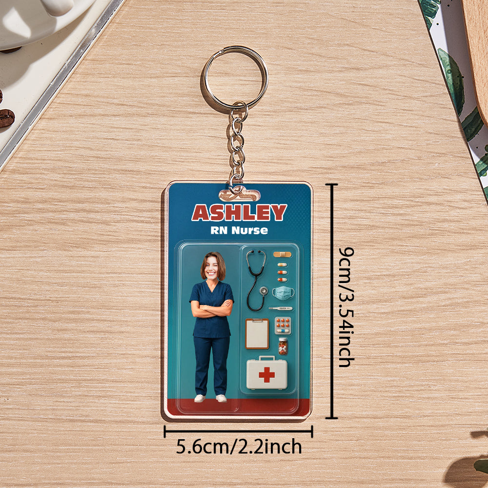 Custom Action Figure Customizable Head Packaging Toy Box Style Art Gift Personalized Acrylic Keychain Nurses Day Gift for Nurse