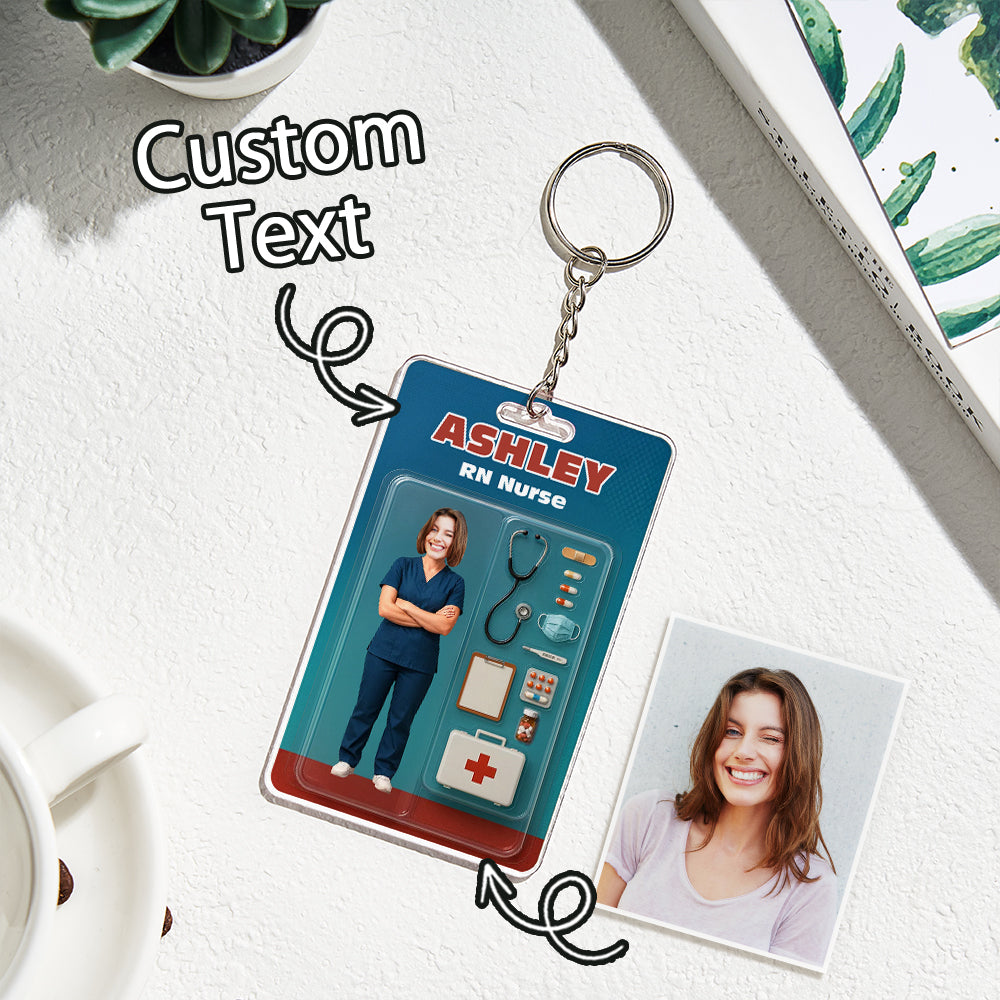 Custom Action Figure Customizable Head Packaging Toy Box Style Art Gift Personalized Acrylic Keychain Nurses Day Gift for Nurse
