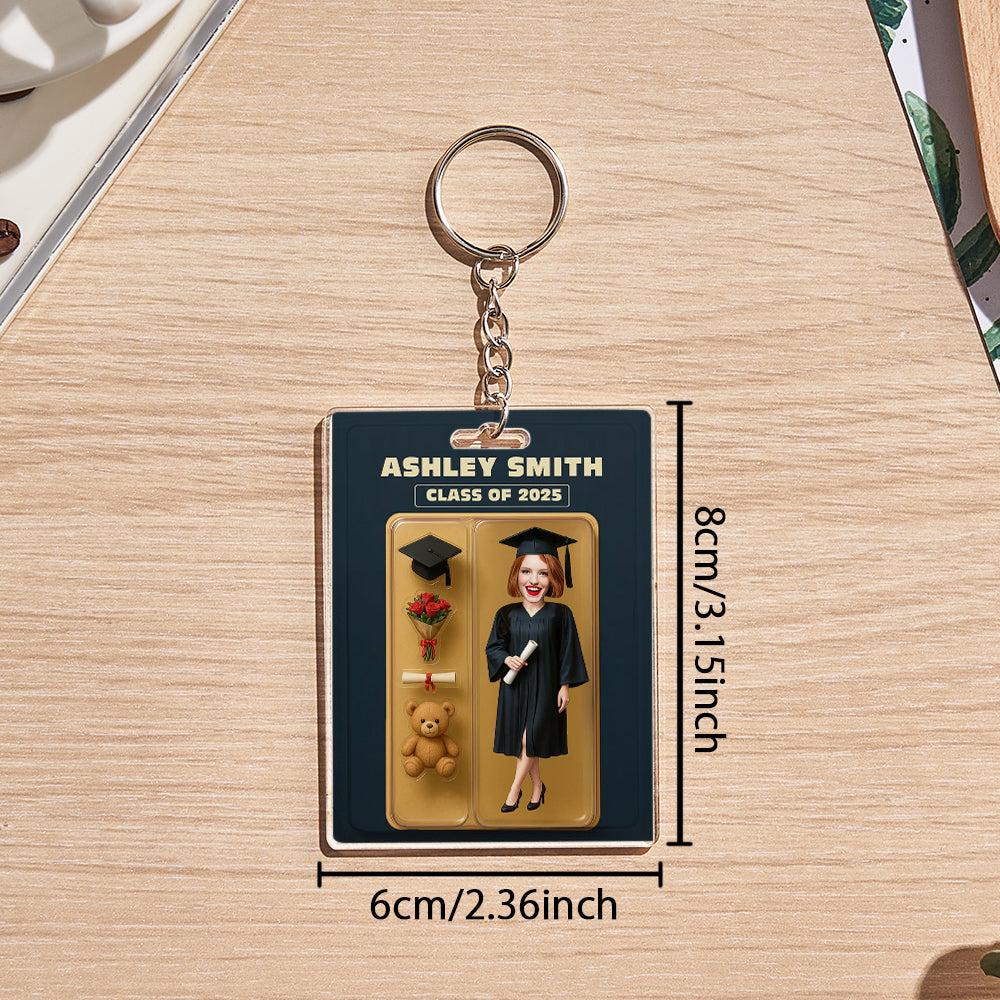 Custom Action Figure Customizable Head Packaging Toy Box Style Art Gift Personalized Acrylic Keychain Graduation Gift for Friend