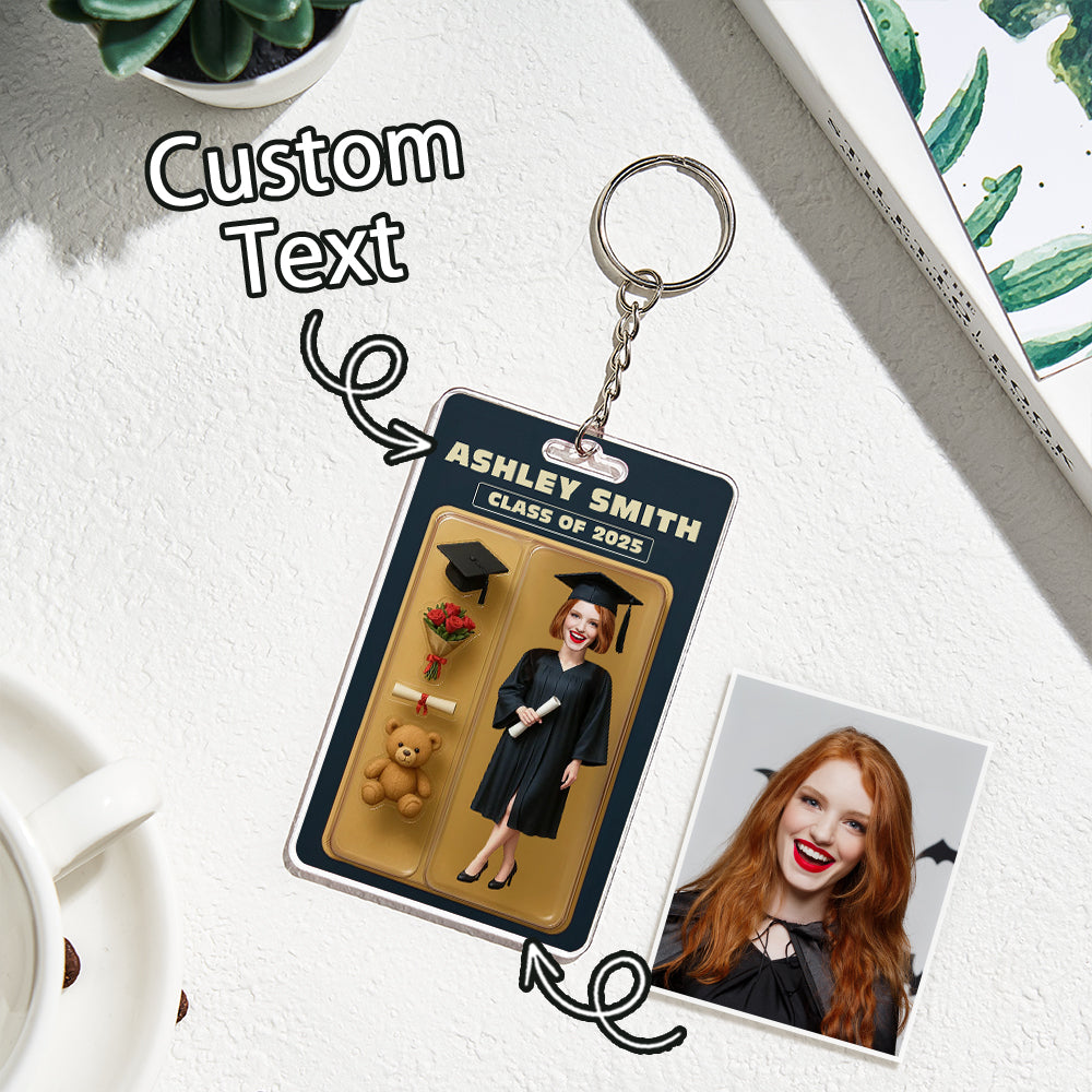 Custom Action Figure Customizable Head Packaging Toy Box Style Art Gift Personalized Acrylic Keychain Graduation Gift for Friend