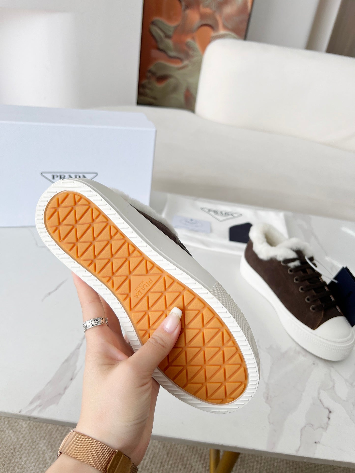 24 Autumn and Winter New Triangle Logo Wool Casual Women's Shoes XC0424101414