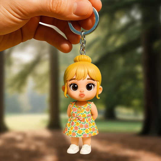 Custom 3D Cartoon Character Keychain Personalized Cute Pouting Style Mini Figure Unique Gift for Daughter, Child