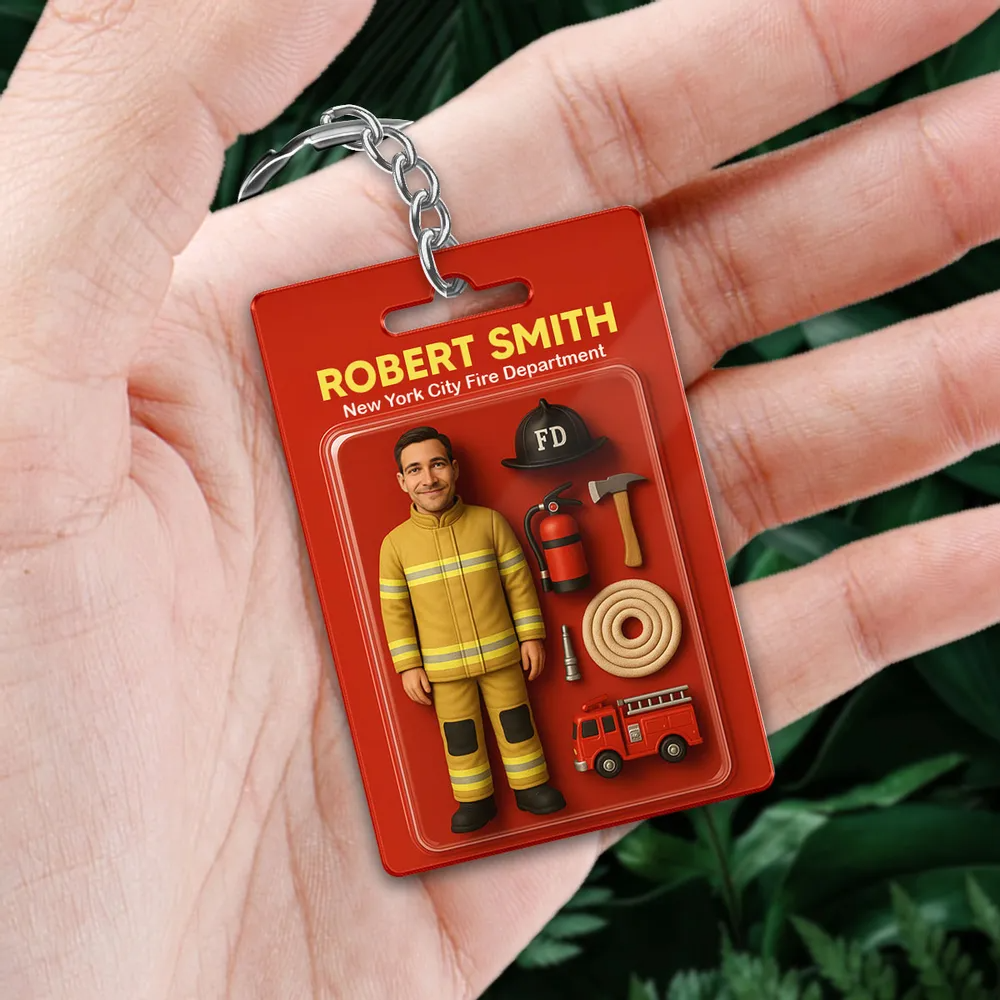 Custom Action Figure Pack Packaging Toy Box Style Art Gift Personalized Acrylic Keychain Gift for Dad