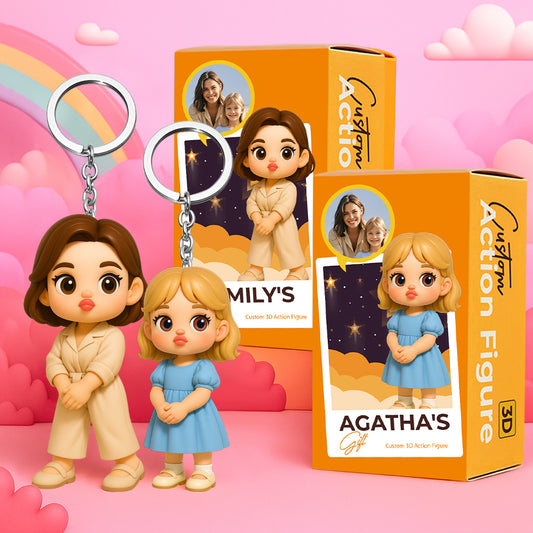 Custom 3D Cartoon Character Keychain Personalized Cute Pouting Style Mini Figure Unique Gift for Mum, Wife, Girlfriend
