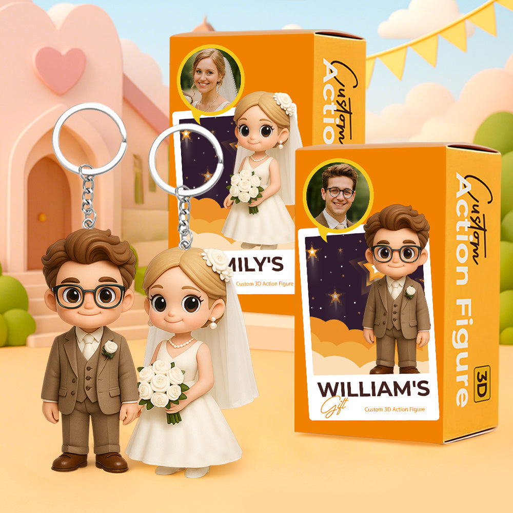 Creative Custom Keychain with Your Cartoon Character Personalized 3D Figure for Couples Friends Kids
