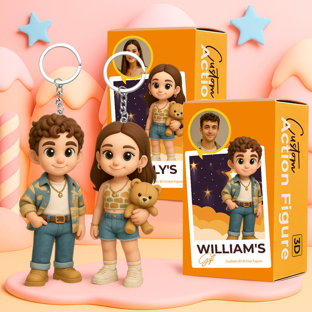 Creative Custom Keychain with Your Cartoon Character Personalized 3D Figure for Couples Friends Kids