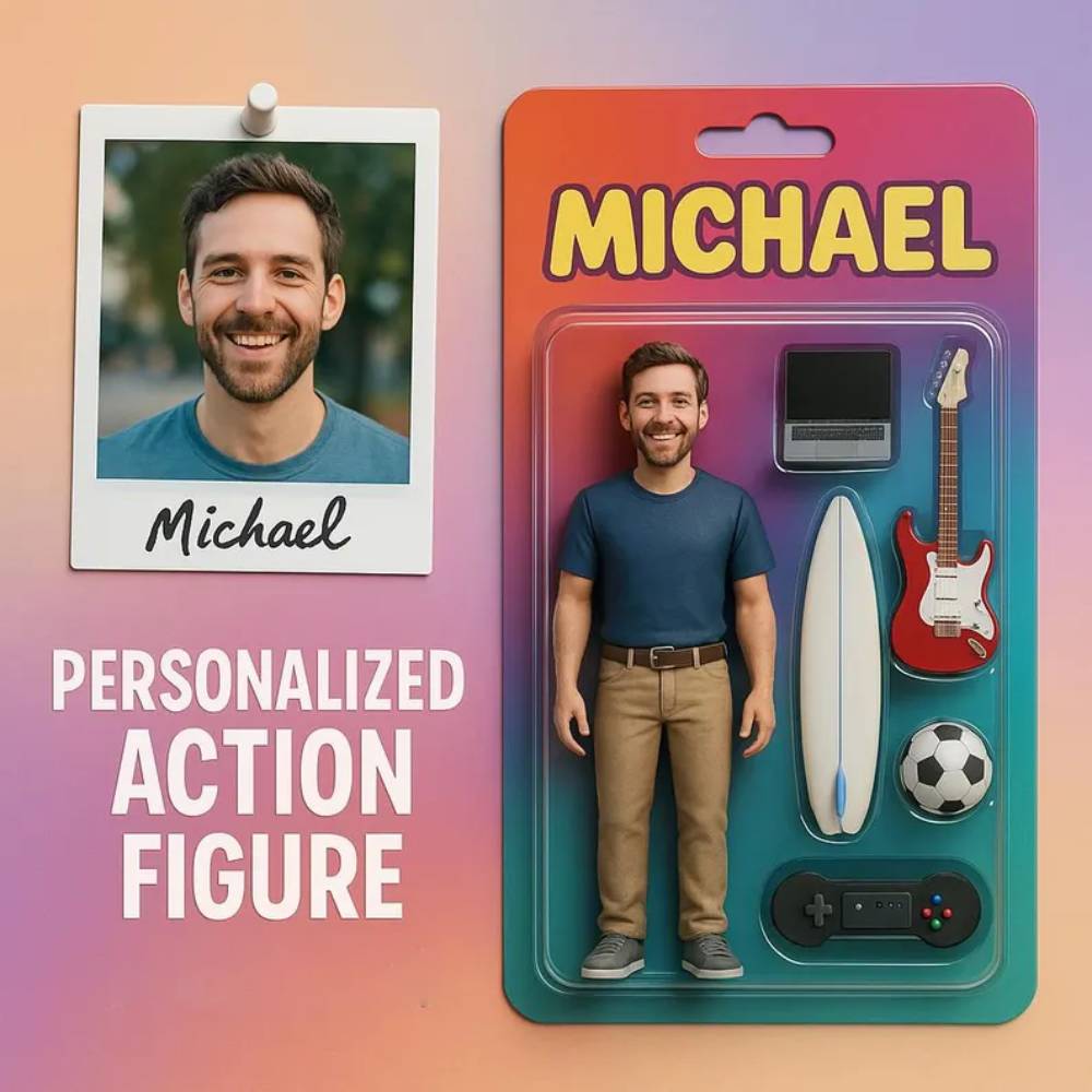 Custom Action Figure Pack Packaging Toy Box Style Art Gift Personalized Acrylic Keychain Gift for Dad