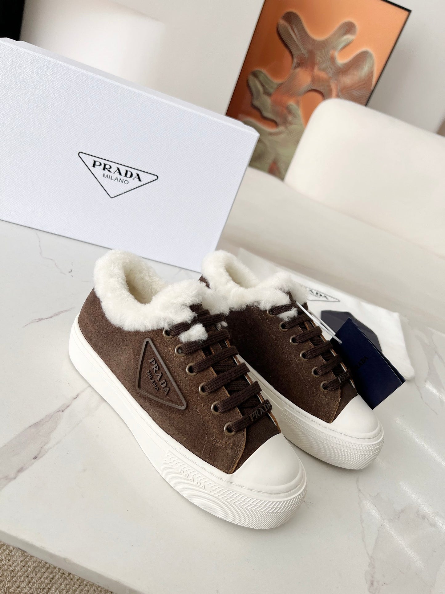 24 Autumn and Winter New Triangle Logo Wool Casual Women's Shoes XC0424101414