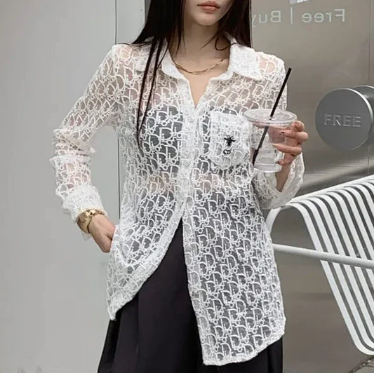 New lace micro-sheer sun protection shirt　1025042811
