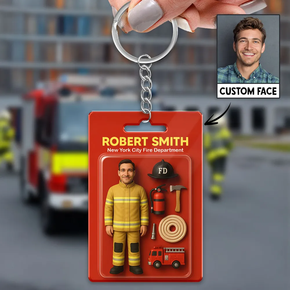 Custom Action Figure Pack Packaging Toy Box Style Art Gift Personalized Acrylic Keychain Gift for Dad