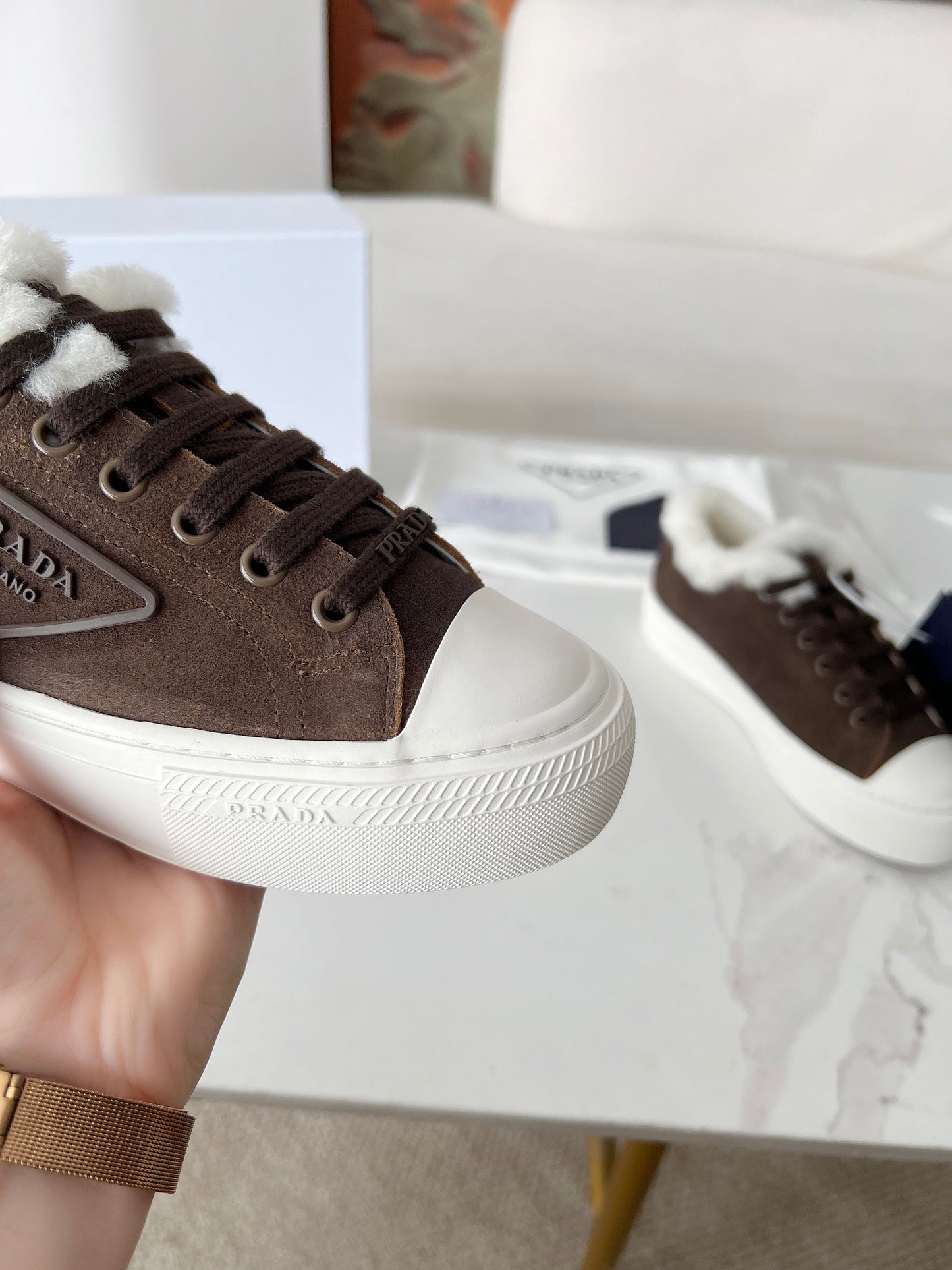 24 Autumn and Winter New Triangle Logo Wool Casual Women's Shoes XC0424101414