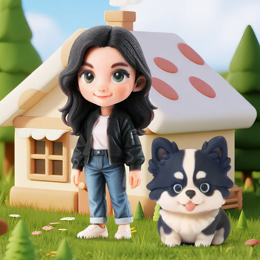 Custom Cartoon 3D Figurine Personalized Girl and Dog Mini Character Based on Photo Cute Style Collectible Gift for Pet Lovers or Home Display