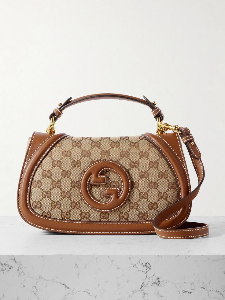 New G Blondie leather-trimmed canvas-jacquard shoulder bag 0425031410