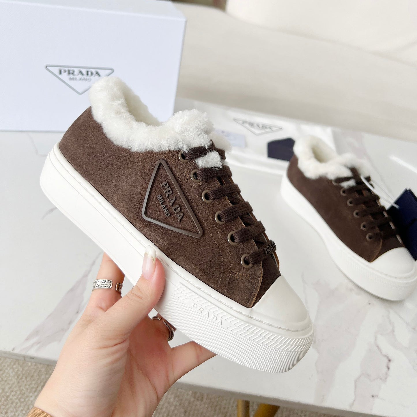 24 Autumn and Winter New Triangle Logo Wool Casual Women's Shoes XC0424101414