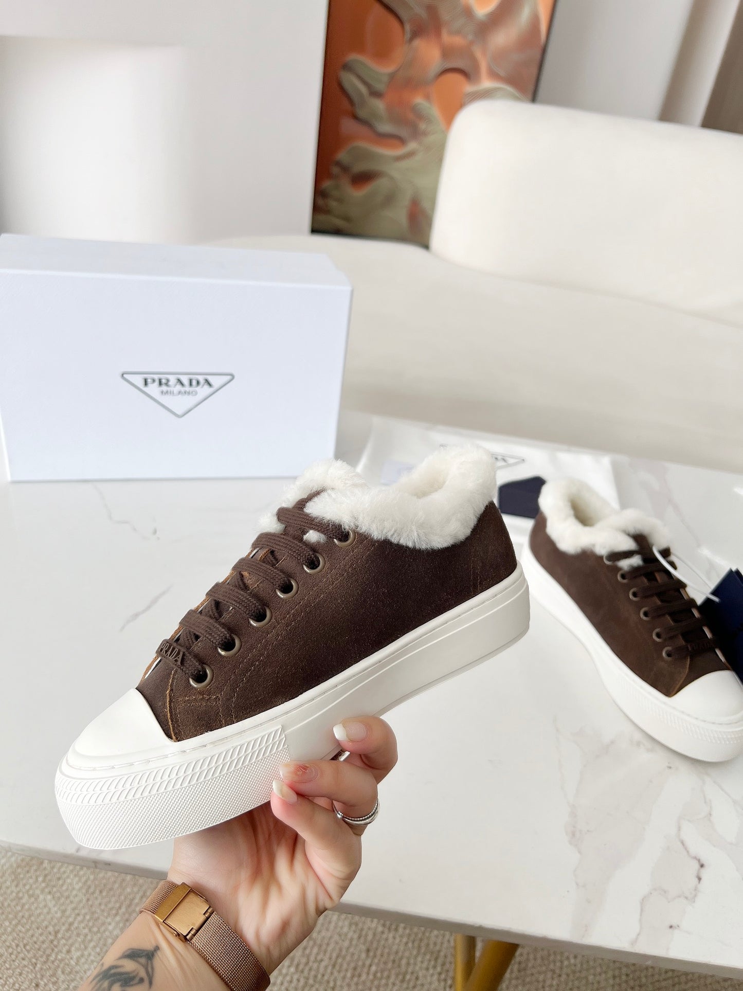 24 Autumn and Winter New Triangle Logo Wool Casual Women's Shoes XC0424101414