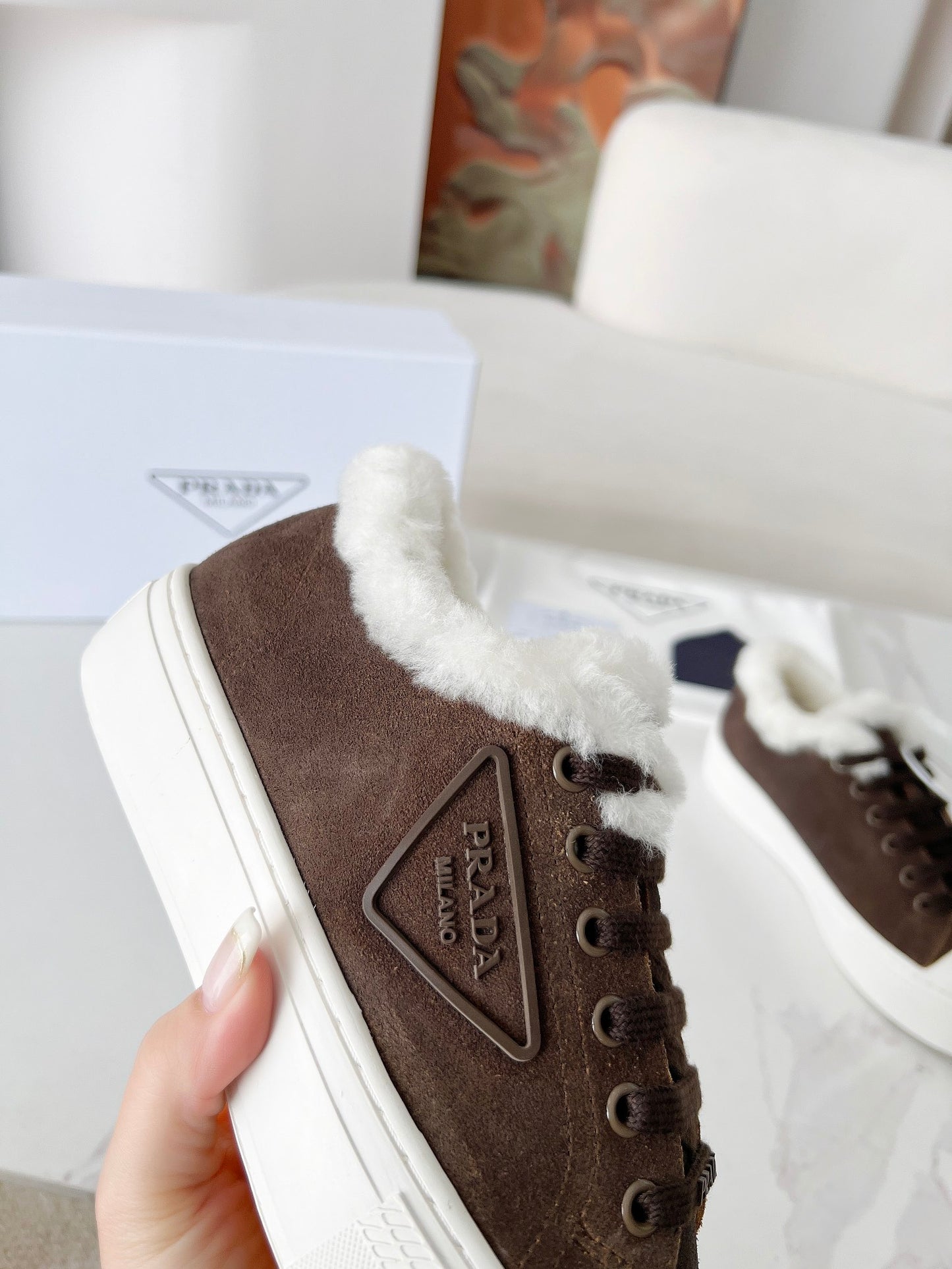 24 Autumn and Winter New Triangle Logo Wool Casual Women's Shoes XC0424101414