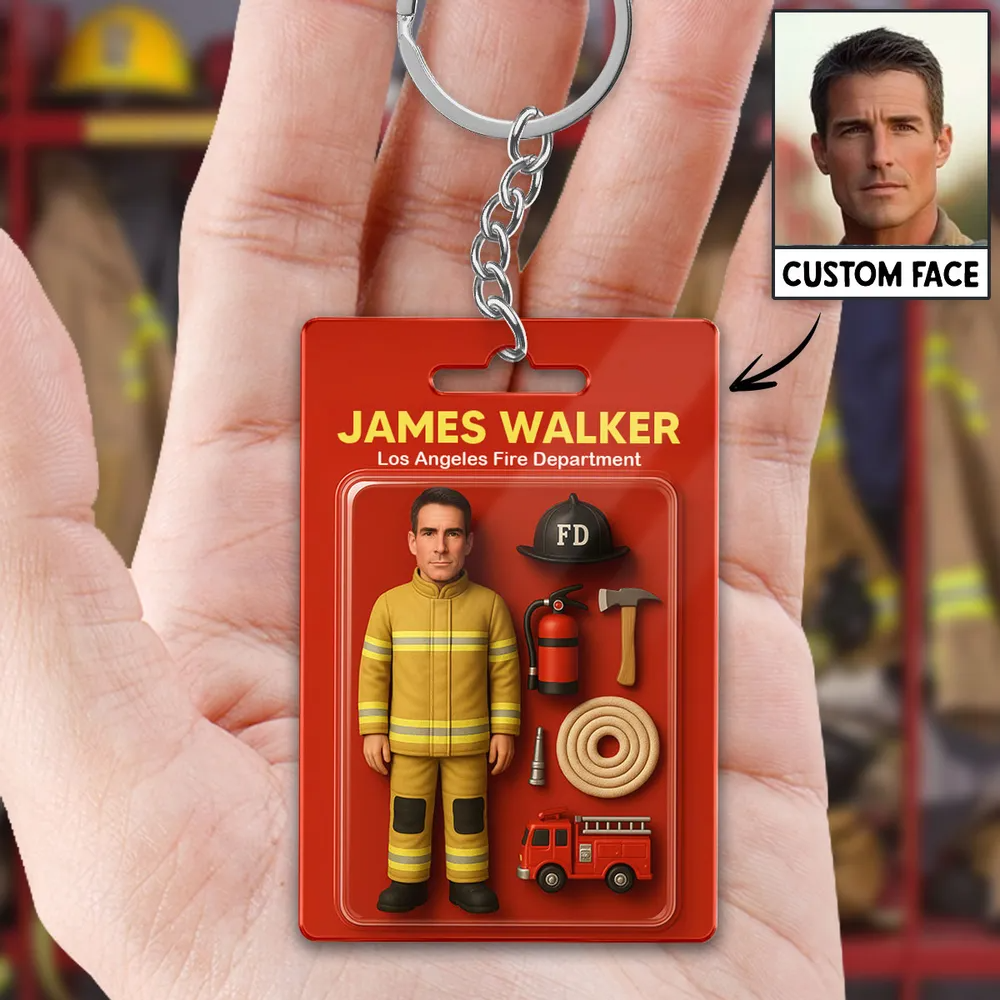 Custom Action Figure Pack Packaging Toy Box Style Art Gift Personalized Acrylic Keychain Gift for Dad