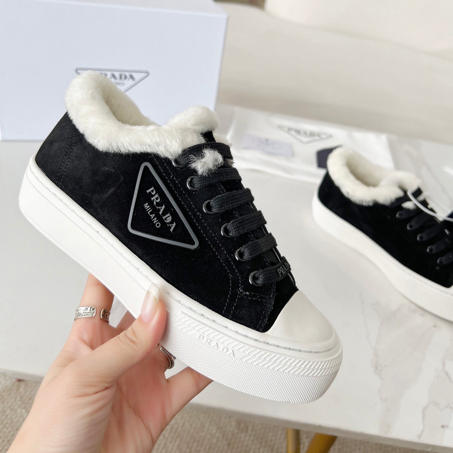 24 Autumn and Winter New Triangle Logo Wool Casual Women's Shoes XC0424101414