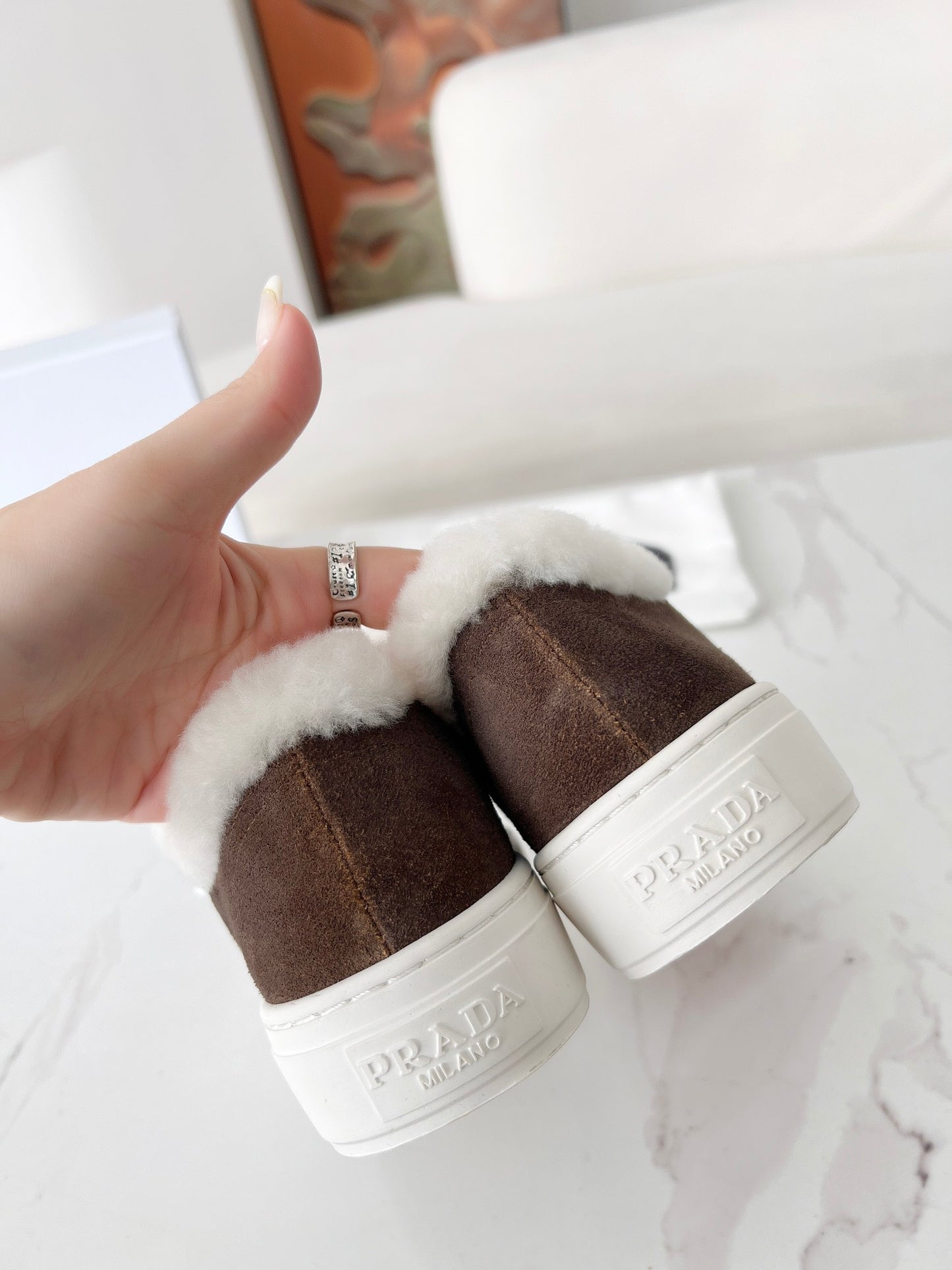 24 Autumn and Winter New Triangle Logo Wool Casual Women's Shoes XC0424101414