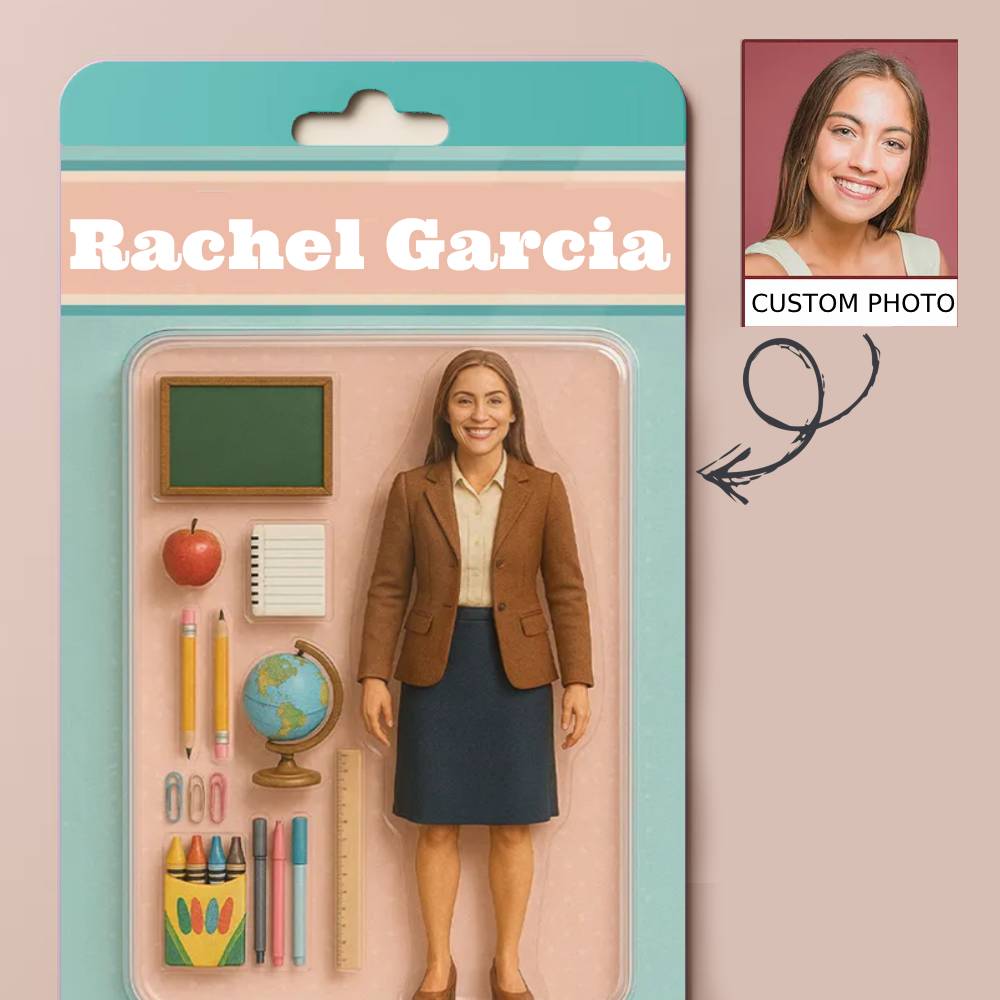 Custom Action Figure Pack Packaging Toy Box Style Art Gift Personalized Acrylic Keychain Gift for Dad